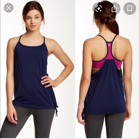 Fabletics Norwalk Built-In Bra Athletic Racerback Workout Top Strappy Tie at Hem - Picture 1 of 12